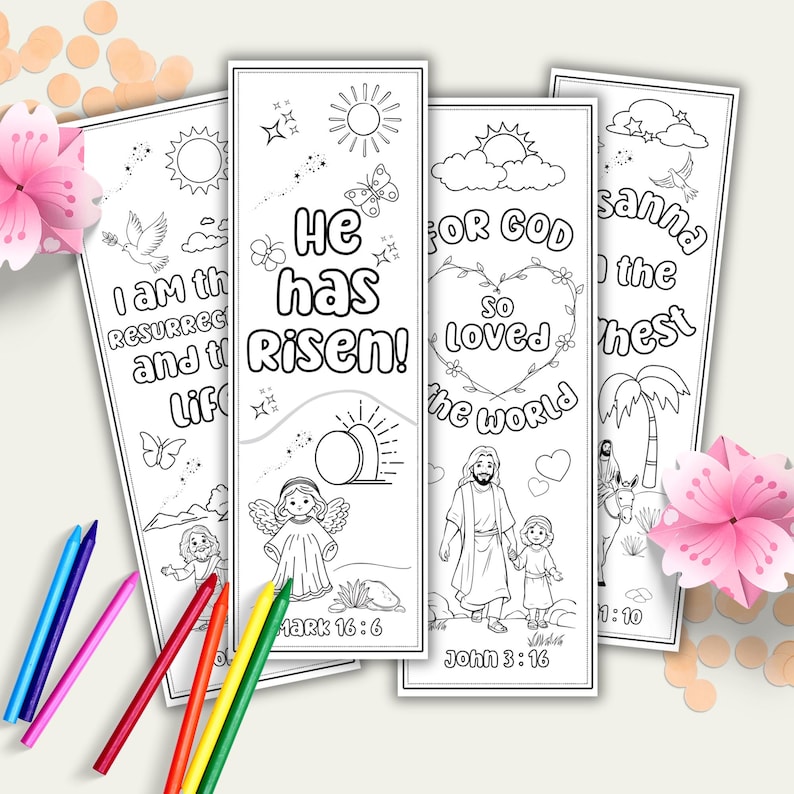 Easter Bible Verse Coloring Bookmarks For Kids, Easter Printable Bible Activity, DIY Christian Easter Coloring Page, Sunday School Activity
