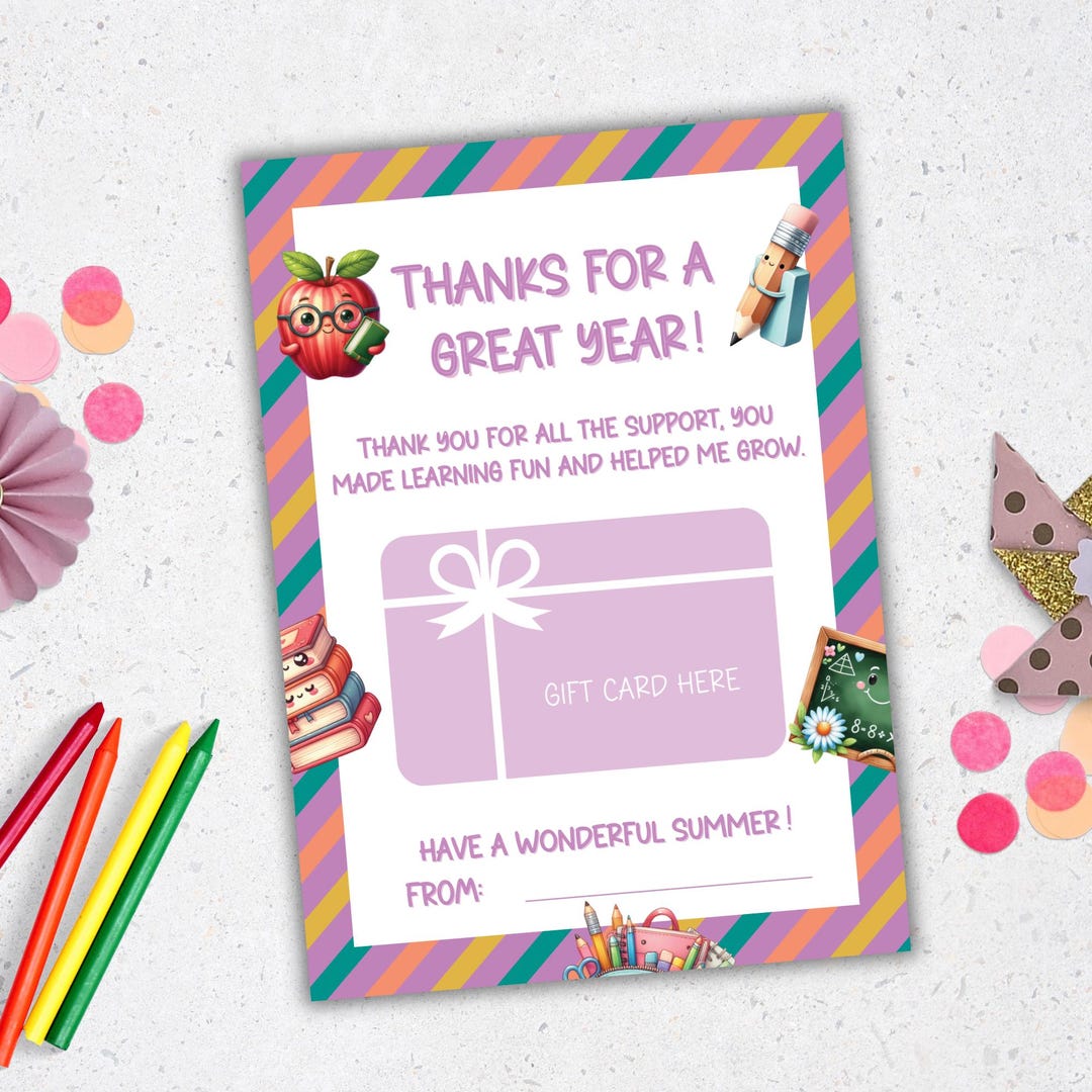 End of the Year Teacher Printable Gift Card Holder, School Teacher ...