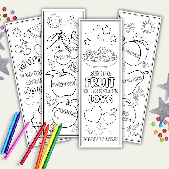 Fruit Of The Spirit Coloring Bookmarks For Kids, Bible Printable Activity, Scripture Bookmarks To Color, Sunday School Quiet Time, Kids Gift