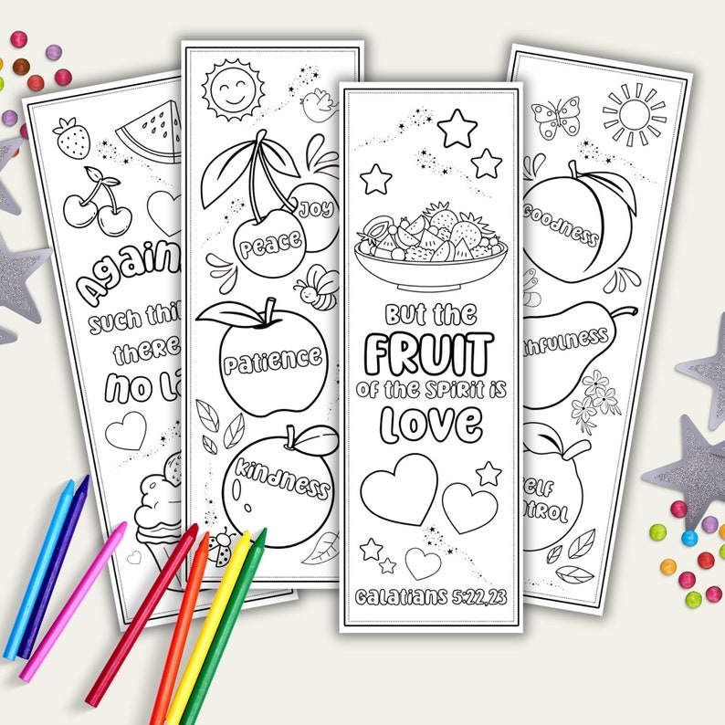 Fruit Of The Spirit Coloring Bookmarks For Kids, Bible Printable Activity, Scripture Bookmarks To Color, Sunday School Quiet Time, Kids Gift