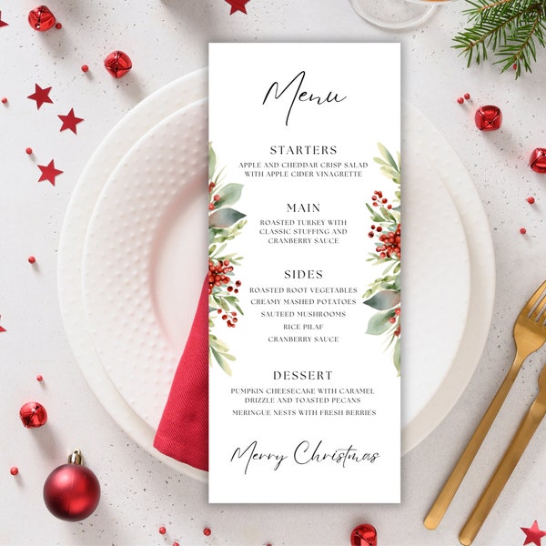 Christmas Menu Template, Editable Christmas Dinner Menu Card, Christmas Menu Printable, Holiday Dinner Party Menu Editable, Instant Download