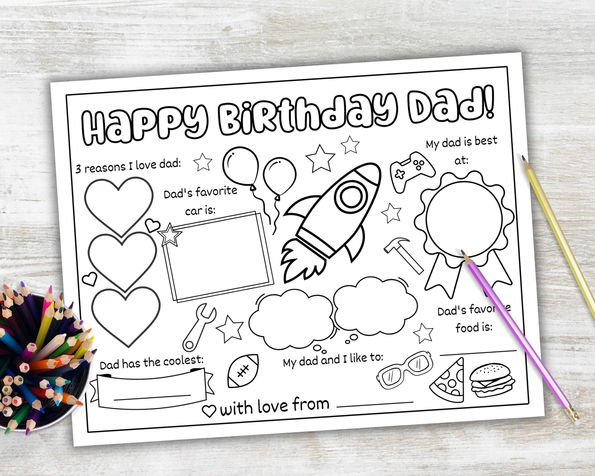 Printable Happy Birthday Dad Coloring Page, What I Love About Dad ...