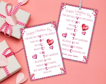 Christelijke valentijnskaart, afdrukbare schrift liefdeskaart, Johannes 3:16 bijbelvers, op geloof gebaseerd valentijnscadeau