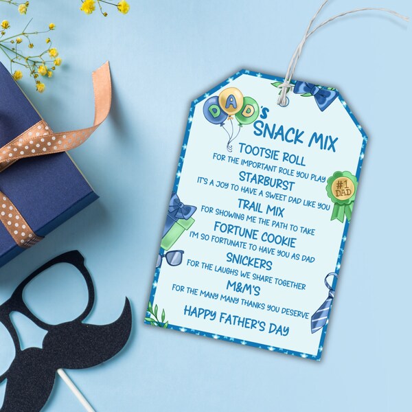 Fathers Day Snack Mix Gift Tag Printable, Fathers Day DIY Gift From Kids, Dad Treat Bag Topper, Fathers Day Card For Sunday School Activity