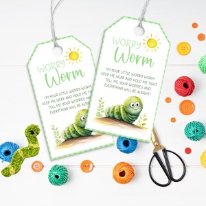 Etiqueta de regalo Worry Worry, tarjeta imprimible Worry Worry, poema Worry Worry para gusanos tejidos a crochet y telar, regalo de mascota amiga para niños con TDAH, ansiedad y preocupación