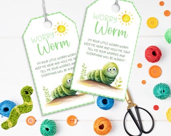 Worry Worm Gift Tag, Worry Worm Printable Card, Worry Worm Poem For Crochet and Loom Worms, Buddy Pet Gift For ADHD Anxiety and Worrying Kid