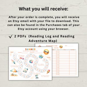 Puede incluir: Imagen de descarga digital que presenta un mapa de aventuras de lectura con tem&aacute;tica de verano y un registro de lectura. El mapa tiene un dise&ntilde;o de tablero de juego con ilustraciones de playa. El registro de lectura tiene espacios para el t&iacute;tulo y el autor.