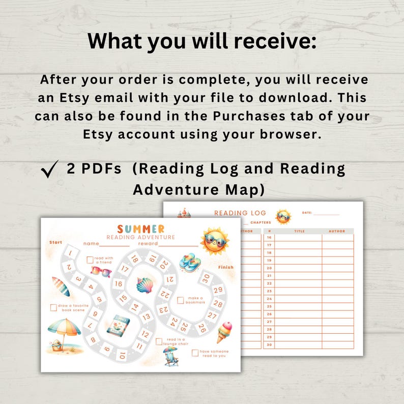 Puede incluir: Imagen de descarga digital que presenta un mapa de aventuras de lectura con tem&aacute;tica de verano y un registro de lectura. El mapa tiene un dise&ntilde;o de tablero de juego con ilustraciones de playa. El registro de lectura tiene espacios para el t&iacute;tulo y el autor.
