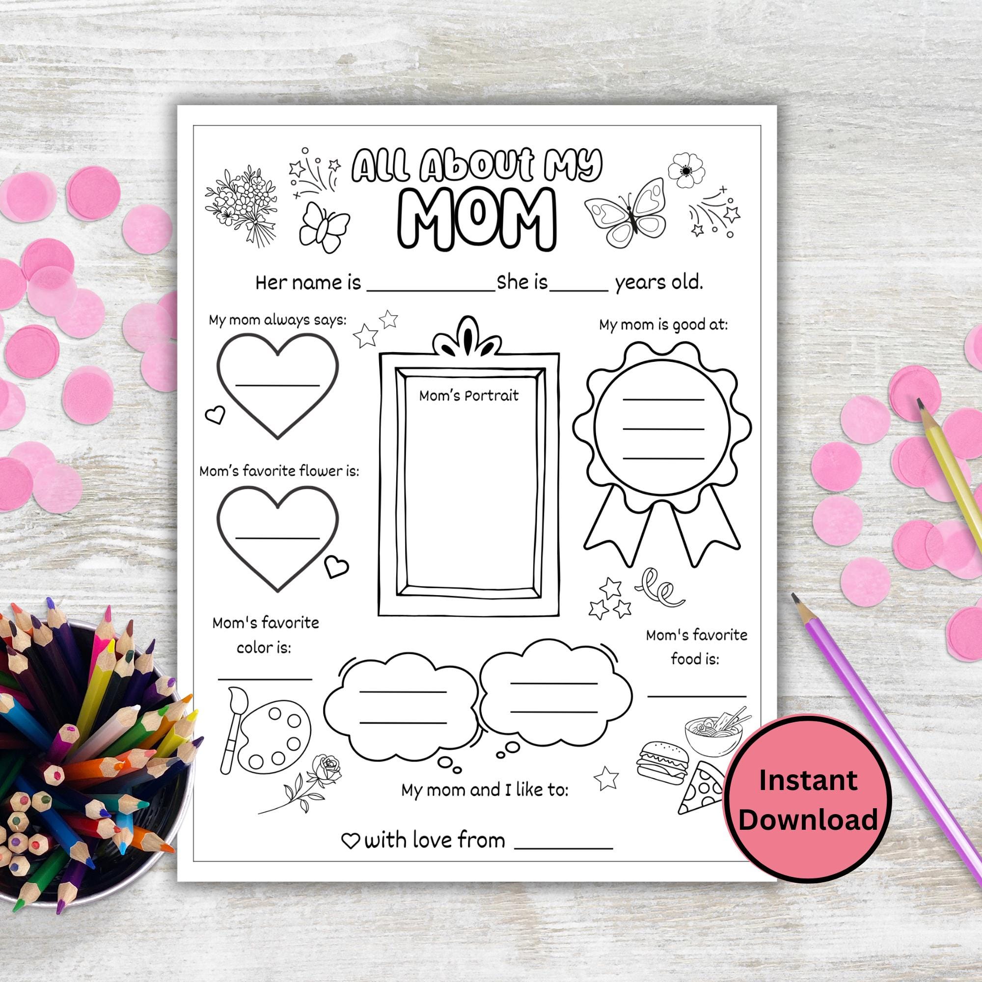 All About My Mom Questionnaire Printable, Mother’s Day Coloring Page ...