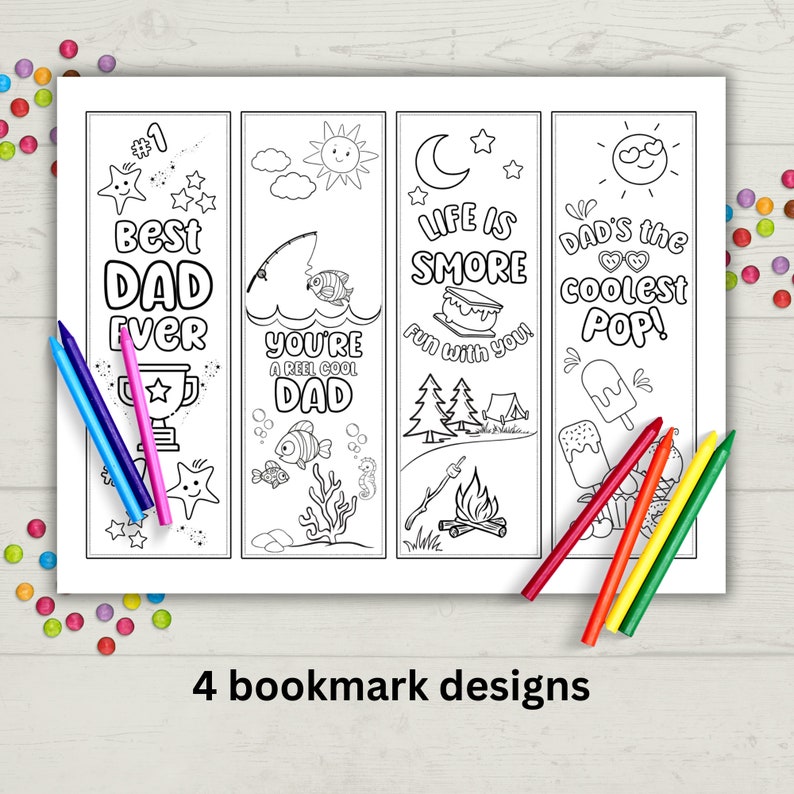 Happy Fathers Day Coloring Bookmarks, Heartfelt Gift for Dad, Dads
