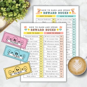 Editable Chore Reward Chart, Customizable Chore Bucks Chart,  Printable Mom Bucks, Good Behavior Reward System For Kids Printable Play Money