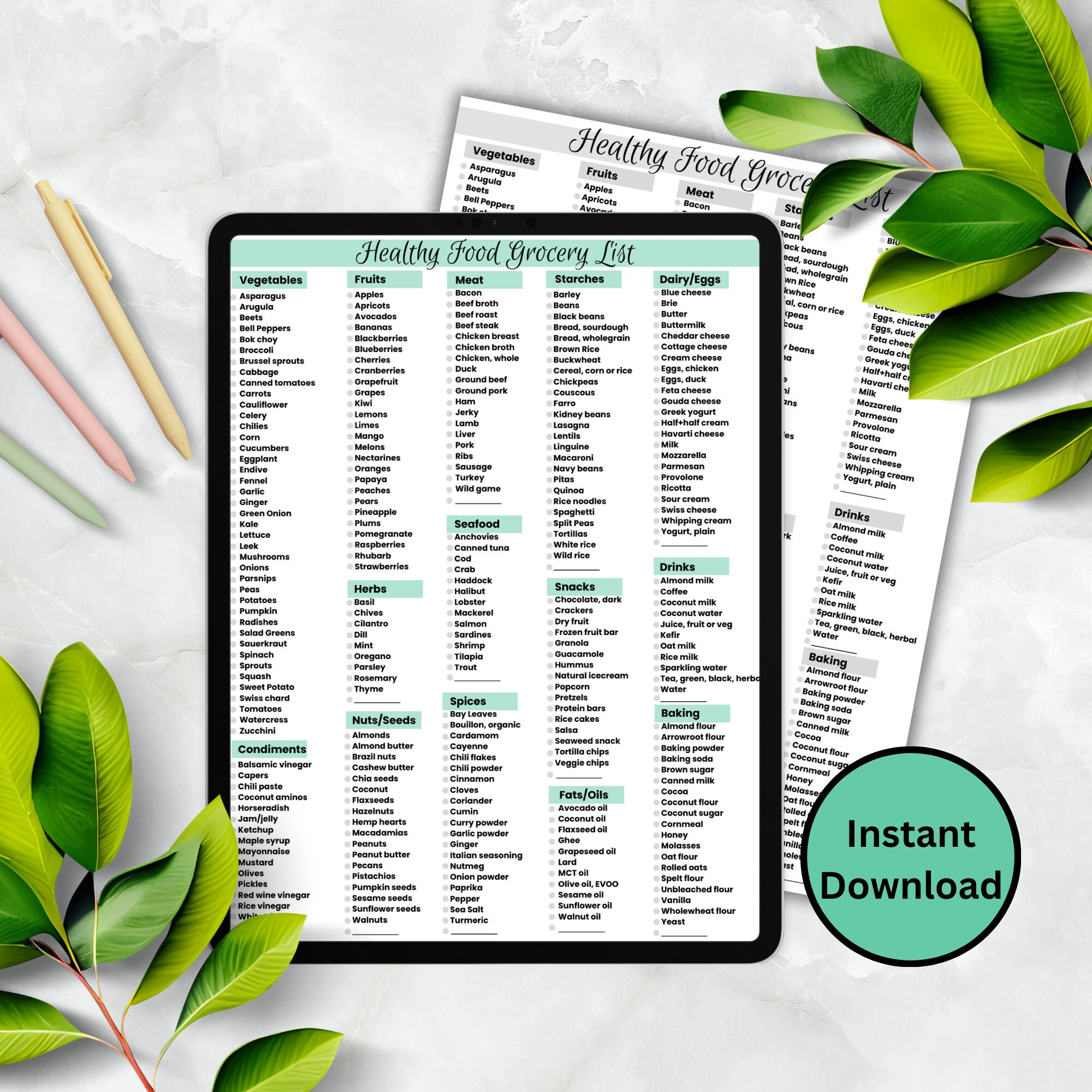 Healthy Eating Grocery List Printable, Healthy Food Guide, Diet Fitness