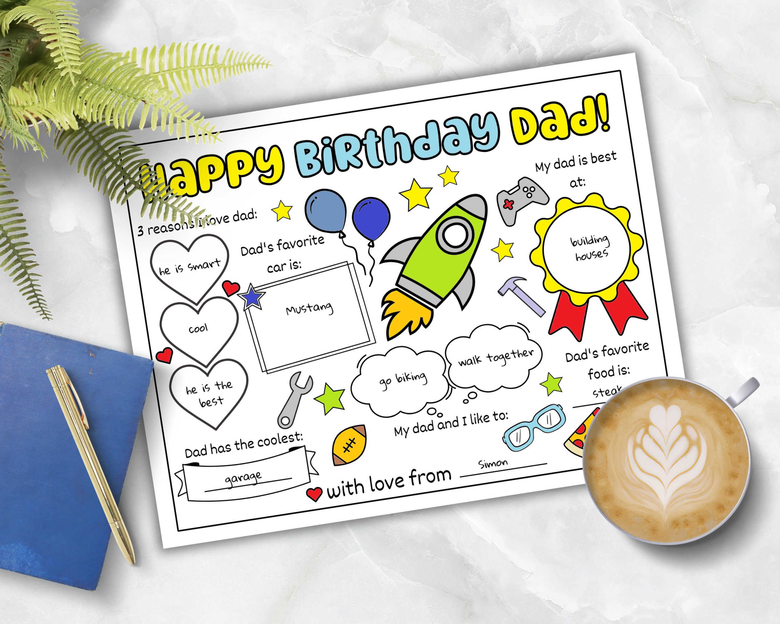 Printable Happy Birthday Dad Coloring Page, What I Love About Dad ...