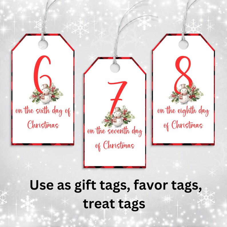 12 Days of Christmas Gift Tags Printable, Holiday Favor Tags, Christmas ...