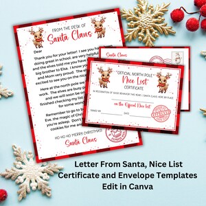 Peut inclure: Mod&egrave;les de No&euml;l imprimables comprenant une lettre du P&egrave;re No&euml;l, un certificat de liste des gentils et une enveloppe &agrave; carreaux rouge et noir. Les mod&egrave;les pr&eacute;sentent une illustration de renne de dessin anim&eacute;.