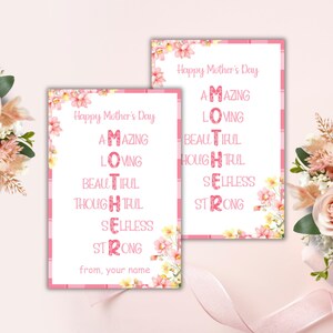 Tarjeta floral personalizada para el Día de la Madre, tarjeta floral imprimible para el Día de la Madre, primera afirmación del Día de la Madre para mamá, regalo DIY para mamá de un niño