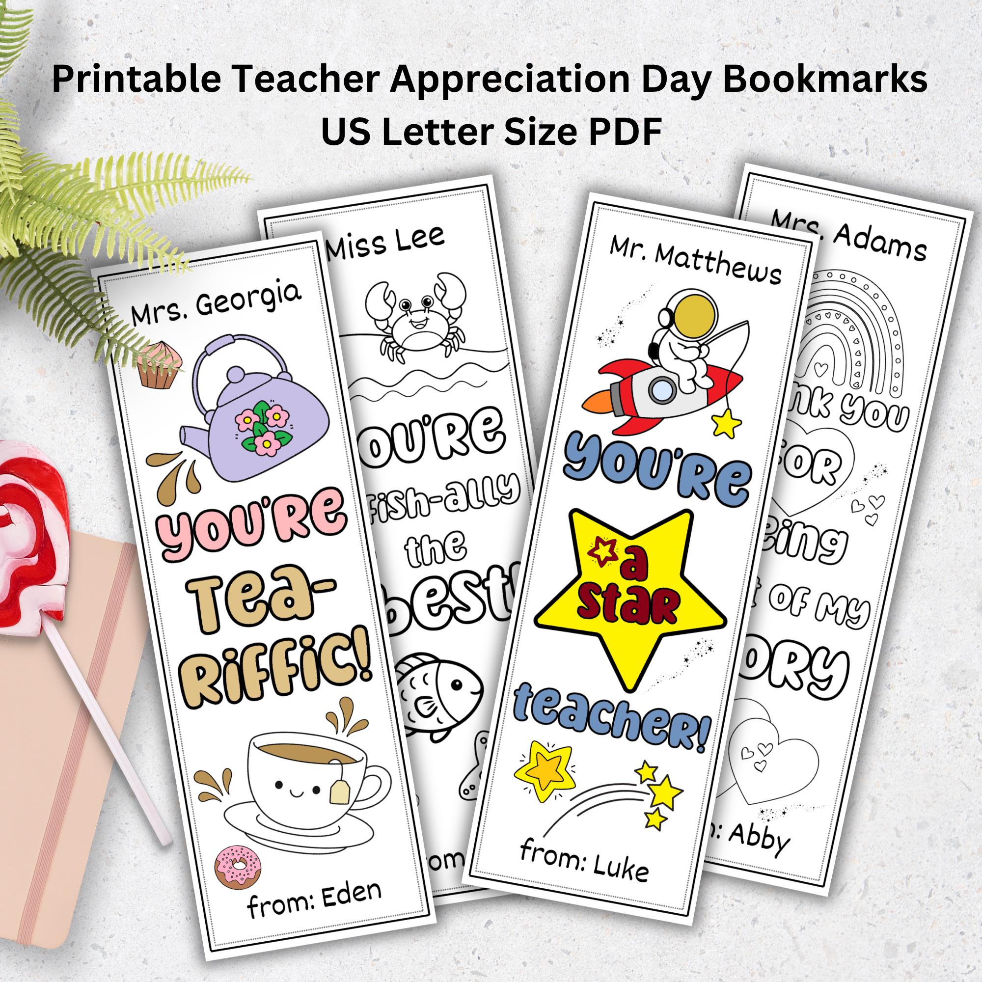Teacher Appreciation Coloring Bookmarks From Student, Printable DIY ...