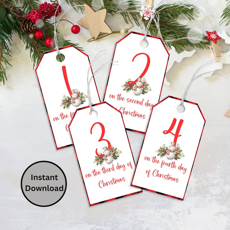 12 Days of Christmas Gift Tags Printable, Holiday Favor Tags, Christmas ...