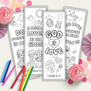 Christliche Valentinstag Bibel Vers Färbung Lesezeichen, Valentinstag Bibel Druckbare Aktivität, Lesezeichen zum Ausmalen, Sonntagsschule, Kinder DIY Geschenk