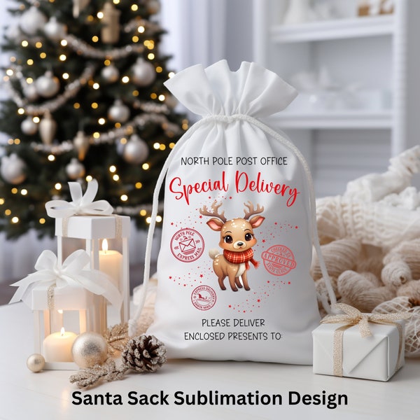 Santa Sack Sublimation Design, Santa Sack PNG, Personalized Santa Sack Template, Christmas Eve Tradition, Santa Sack Design Digital Download