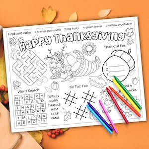 Thanksgiving Placemat Printable For Kids, Thanksgiving Placemat Preschool, Thanksgiving Coloring Placemat, Thanksgiving Printable Activity