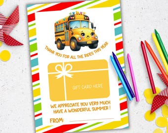 Portatarjetas de regalo imprimible para conductor de autobús escolar, tarjeta imprimible para conductor de autobús escolar, regalo de agradecimiento de fin de año, la mejor idea de regalo de agradecimiento para un conductor de autobús escolar.