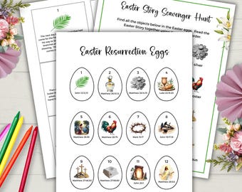 Easter Resurrection Printable Egg Hunt, Easter Scripture Egg Fillers, Easter Story Resurrection Egg Tokens, Christian Holy Week Activity