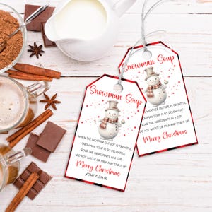 Étiquette cadeau imprimable soupe de bonhomme de neige Étiquette personnalisée de soupe de bonhomme de neige Topper pour sac de soupe bonhomme de neige imprimable Noël chocolat chaud cadeau téléchargement immédiat