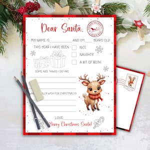 Carta a Papá Noel Imprimible Carta de Querido Papá Noel Carta fácil de imprimir a Papá Noel con sobre Carta de Papá Noel personalizada Lista de deseos de Navidad