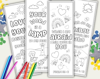 Bible Verse Coloring Bookmarks For Christian Kids, Bible Memory Verse Coloring, Scripture Printable To Color, Sunday School Faith Activity