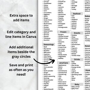 Editable Master Grocery List Printable, Colorful Grocery Shopping List, Pantry Checklist, Pre-filled Grocery Tracker Template, Homeware image 6