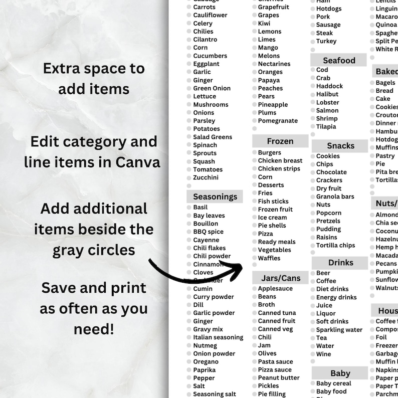 Editable Master Grocery List Printable, Colorful Grocery Shopping List, Pantry Checklist, Pre-filled Grocery Tracker Template, Homeware image 6