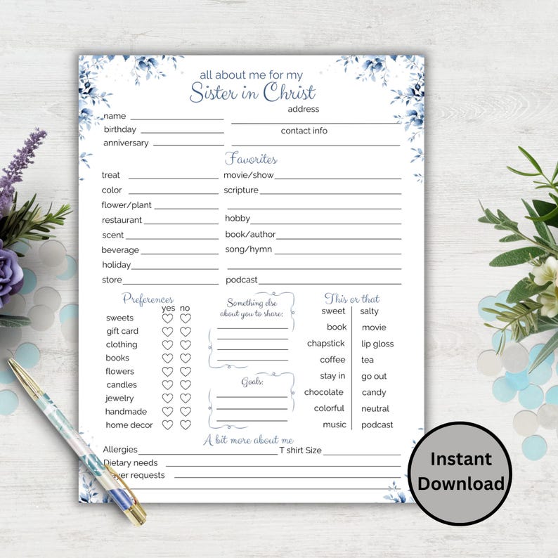 Ministering Sister Survey, Christian Woman Questionnaire, Blessed ...