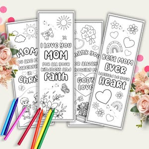 Marcadores cristianos para colorear para niños por el Día de la Madre, actividad bíblica imprimible para el Día de la Madre, página para colorear de una mamá cristiana, manualidad para la escuela dominical