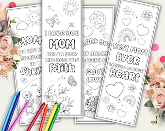Christian Mothers Day Coloring Bookmarks For Kids, Mothers Day Printable Bible Activity, Christian Mom Coloring Page, Sunday School Craft
