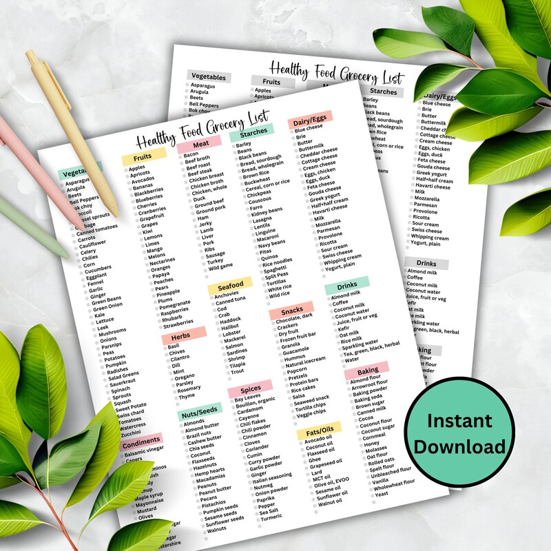 Healthy Grocery List - Etsy