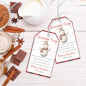Snowman Soup Printable Gift Tag Personalized Snowman Soup Label Snowman Soup Bag Topper Printable Christmas Hot Cocoa Gift Instant Download