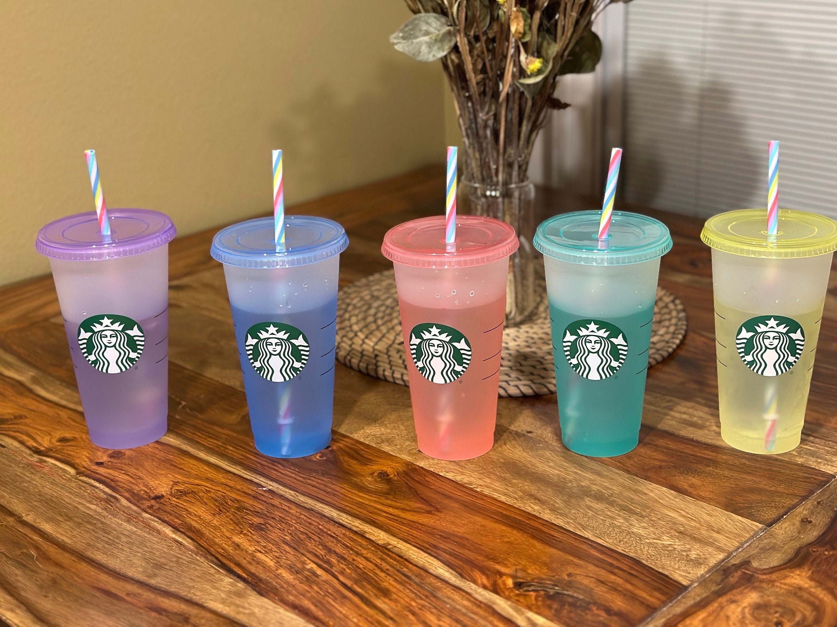 New 2022 Starbucks Reusable Color Changing Mystery 24 oz Cold Cup Full Set  Of 5