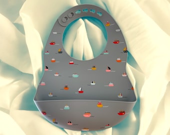 BPA-Free Silicone Baby Bib: Food Catcher, Boat Design