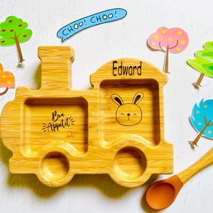 Personalized Bamboo Train Plate & Spoon: Weaning Set