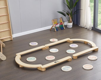 Wooden Kids Balance Beam with Stepping Stones: Montessori Toy