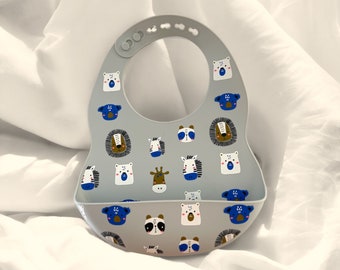 Food-Grade Silicone Baby Bib: Forest Animal Design, BPA-Free