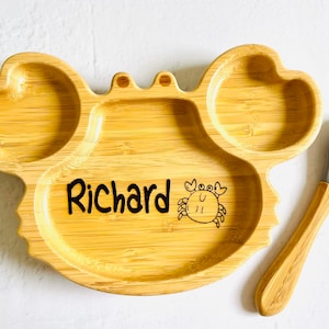 Personalized Crab Bamboo Dinner Set: Baby Weaning Plate, Bowl & Spoon