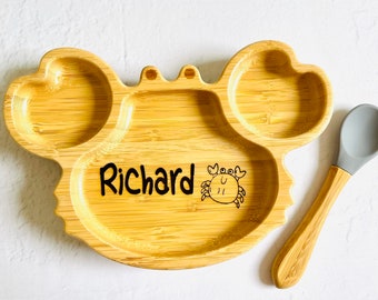 Personalized Crab Bamboo Dinner Set: Baby Weaning Plate, Bowl & Spoon