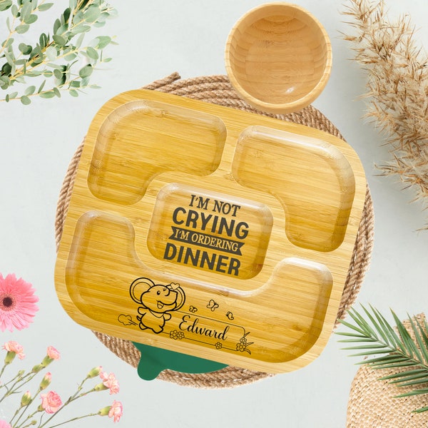 Personalised Bamboo Kids Plate | Eco-friendly Bamboo Baby Plate Set | Stay Put Plate | Suction Plate For Baby | 6 months baby gifts