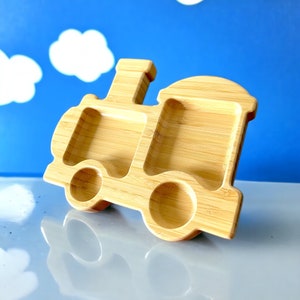 Personalized Bamboo Train Plate: Weaning Suction Dinner Set