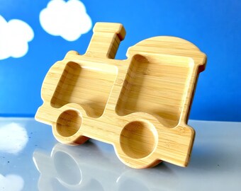 Personalized Bamboo Train Plate: Weaning Suction Dinner Set