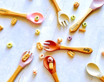 Personalized Bamboo Baby Fork and Spoon Set: Weaning Cutlery