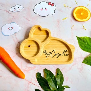 Personalized Bamboo Bunny Plate Set: Baby Weaning Dishes