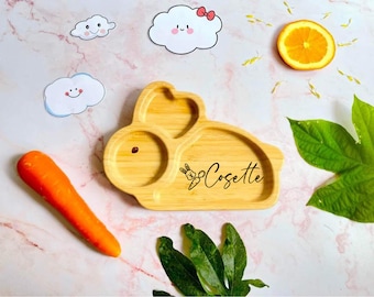 Personalized Bamboo Bunny Plate Set: Baby Weaning Dishes